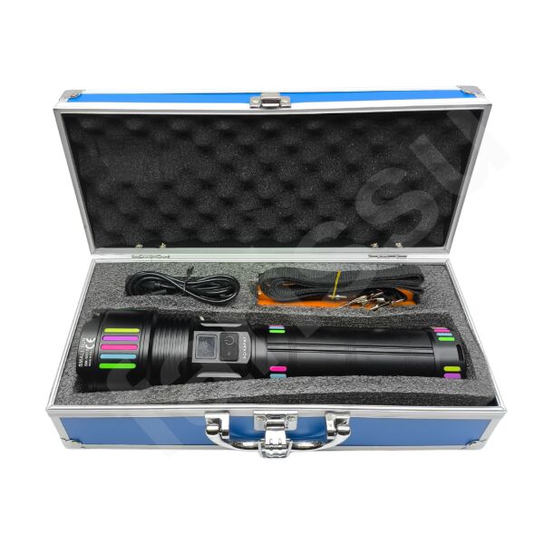 60W 6000 Lümen Şarjlı El Feneri - 2 KM Menzilli, 19200 mAh Dev Pil Kapasitesi, Zoom Özellikli Lazer Odaklı