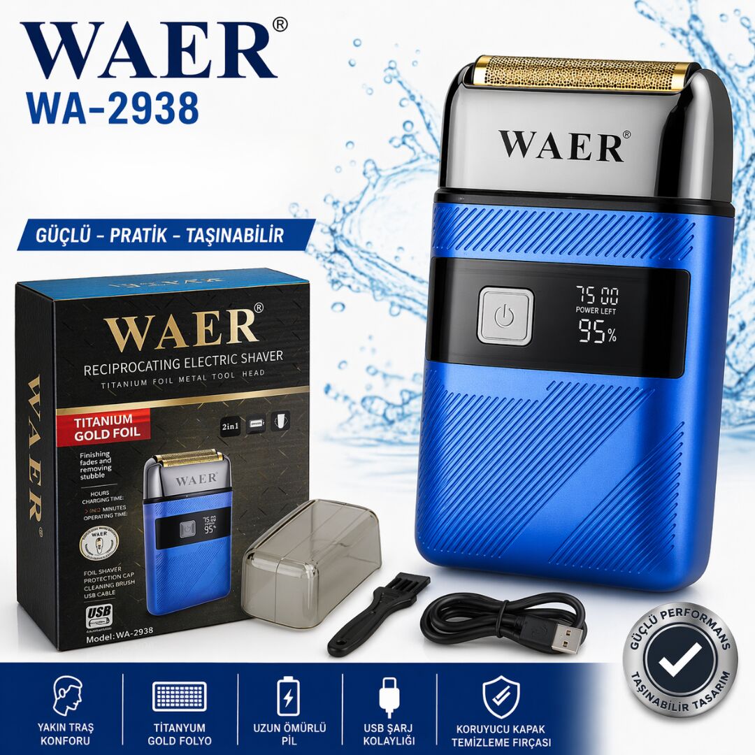 Waer WA-2938 2in1 Profesyonel Folyo Tıraş Günlük Yanak Makinesi ve Sıfırlama Makinesi