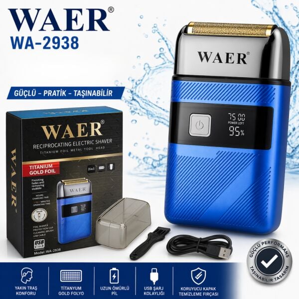 Waer WA-2938 2in1 Profesyonel Folyo Tıraş Günlük Yanak Makinesi ve Sıfırlama Makinesi