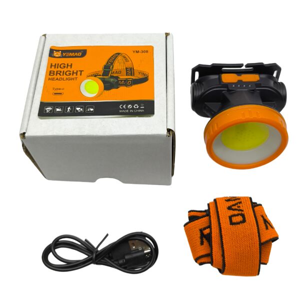 Yemad YM-308 Şarjlı COB LED Baş Feneri - 91gr Ultra Hafif, 4 Modlu Kırmızı Işıklı Kamp ve Avcı Feneri