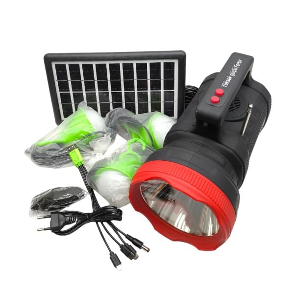 Gold Silver GS-540 Solar Aydınlatma Seti - 20W Güneş Enerjili Şarjlı Fener, Bluetooth, Radyo, MP3 + 3 Ampul