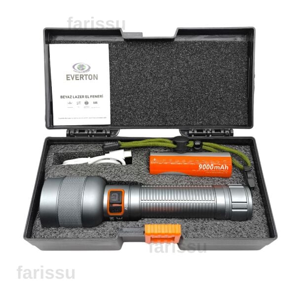 Everton RT-063 A 30W Beyaz Lazer Şarjlı Taktik El Feneri - 2000 Lümen - 9000 mAh