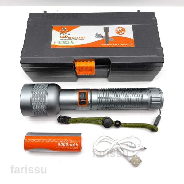 Everton RT-063 A 30W Beyaz Lazer Şarjlı Taktik El Feneri - 2000 Lümen - 9000 mAh