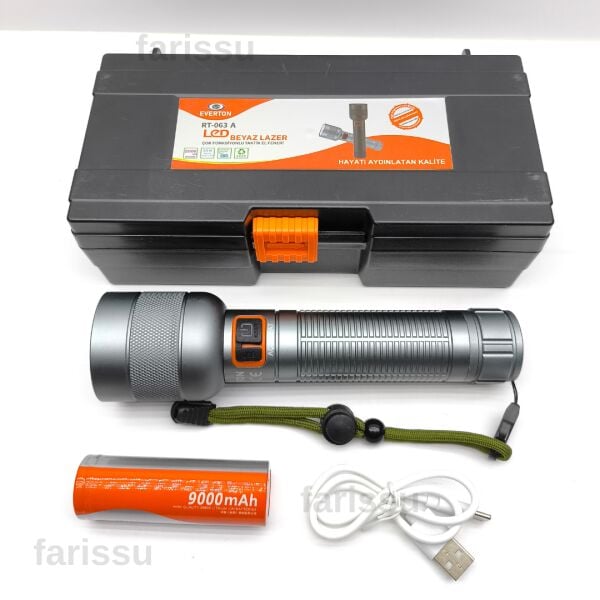 Everton RT-063 A 30W Beyaz Lazer Şarjlı Taktik El Feneri - 2000 Lümen - 9000 mAh