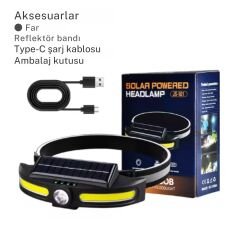Solar Şarjlı Su Geçirmez Kafa Feneri - USB Şarjlı, 14500 Pil, Çift Işık Kaynağı or-921