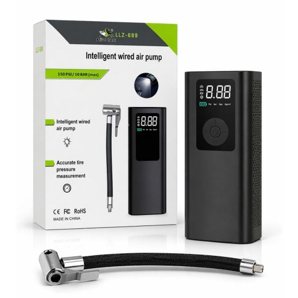 LLZ-669 Akıllı Kablolu Dijital Hava Pompası - 150 PSI Taşınabilir Araç Kompresörü - LED Işıklı