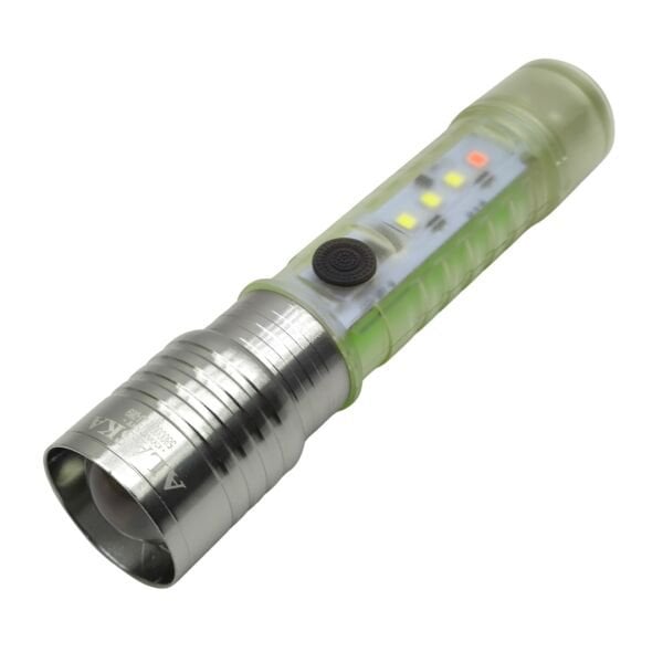 Şarjlı Mini LED El Feneri - Zoomlu, Mıknatıslı, Yan COB Ledli, Metal Klipsli Kamp Feneri