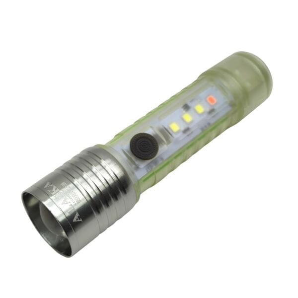 Şarjlı Mini LED El Feneri - Zoomlu, Mıknatıslı, Yan COB Ledli, Metal Klipsli Kamp Feneri