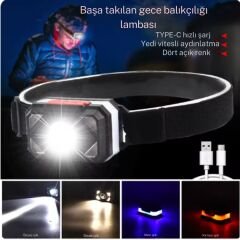 su geçirmez 7 farklı ışık moduna sahip 800 mah lityum pilli kafa  feneri