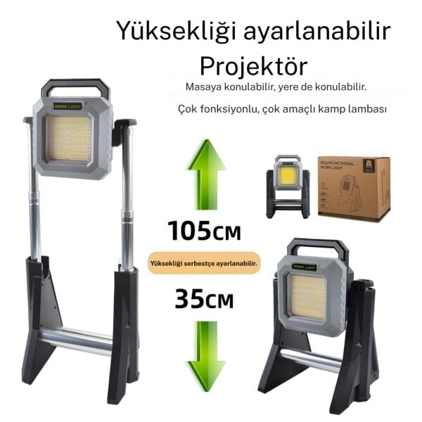 10000mAh Powerbank Özellikli - 105cm Ayarlanabilir Kamp Lambası - 3000 Lümen Kırmızı Işık Modlu