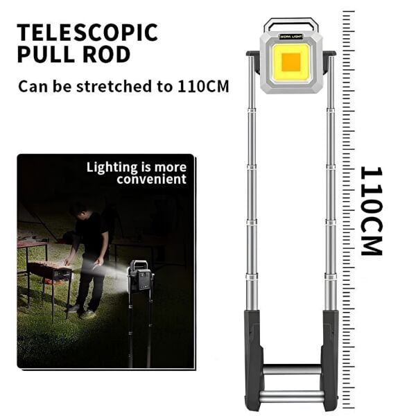 10000mAh Powerbank Özellikli - 105cm Ayarlanabilir Kamp Lambası - 3000 Lümen Kırmızı Işık Modlu