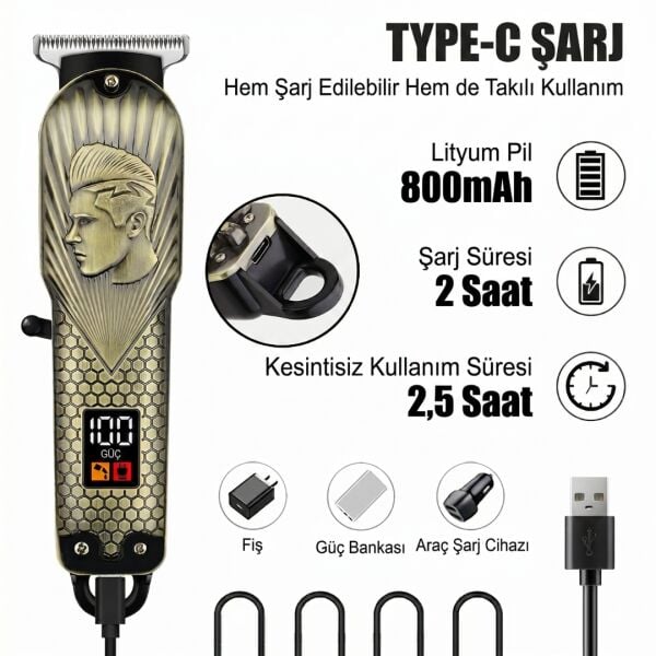 Dearling RF-1874 Profesyonel Dijital Ekranlı Şarjlı Saç Sakal Kesme ve Ense Tıraş Makinesi - T-Bıçak Tasarım