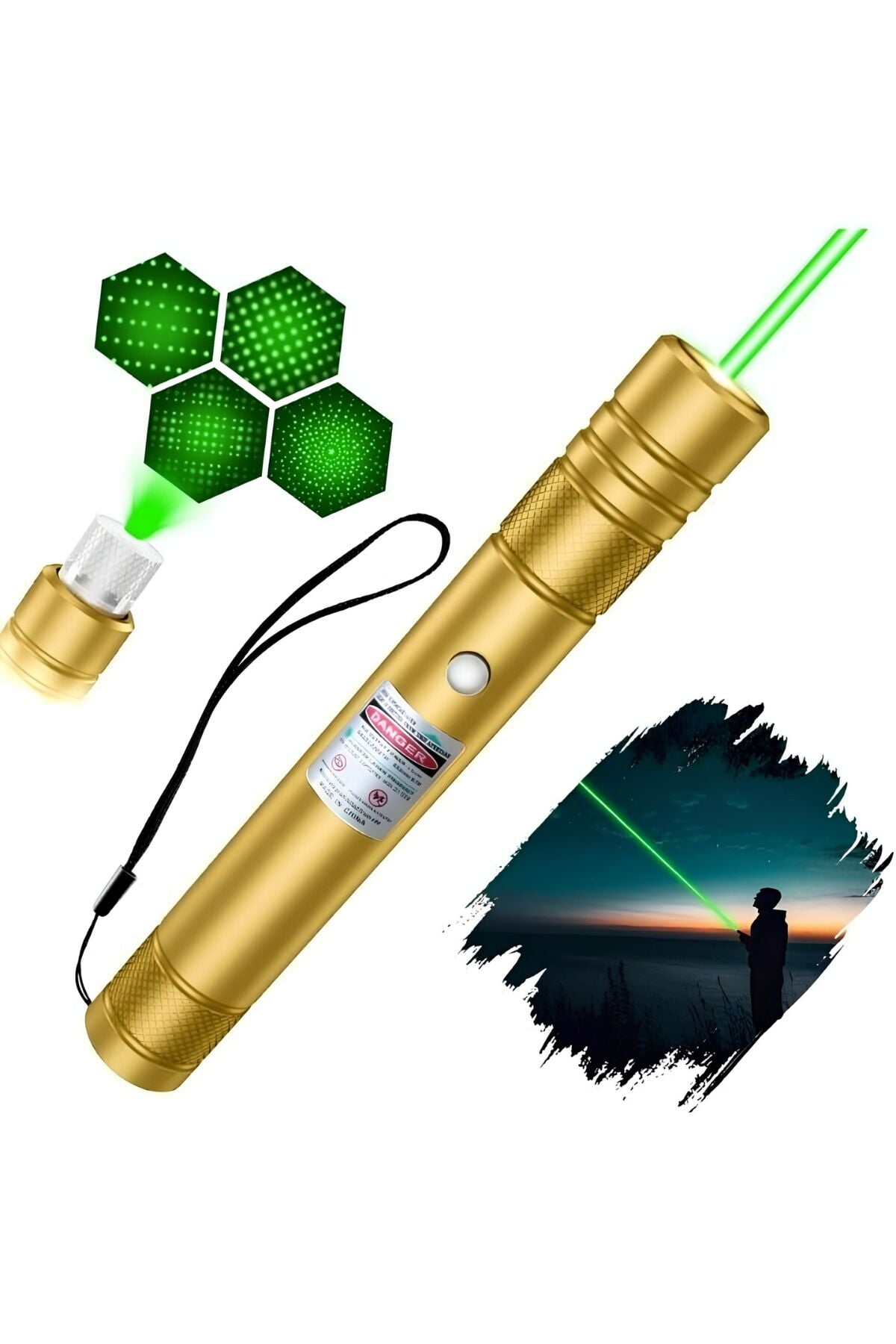 Profesyonel Yeşil Lazer - 10 KM Menzilli, USB Şarjlı, Yıldız Başlıklı Astronomi ve Kamp Lazeri