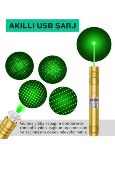 Profesyonel Yeşil Lazer - 10 KM Menzilli, USB Şarjlı, Yıldız Başlıklı Astronomi ve Kamp Lazeri
