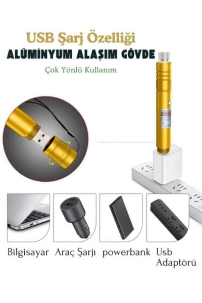 Profesyonel Yeşil Lazer - 10 KM Menzilli, USB Şarjlı, Yıldız Başlıklı Astronomi ve Kamp Lazeri