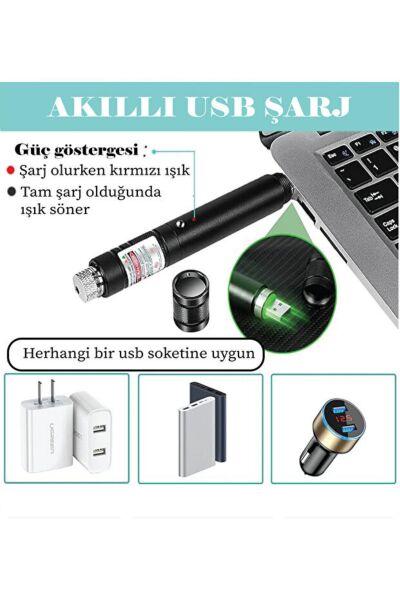 Profesyonel Yeşil Lazer - 10 KM Menzilli, USB Şarjlı, Yıldız Başlıklı Astronomi ve Kamp Lazeri