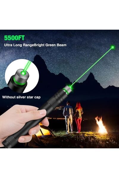 Profesyonel Yeşil Lazer - 10 KM Menzilli, USB Şarjlı, Yıldız Başlıklı Astronomi ve Kamp Lazeri