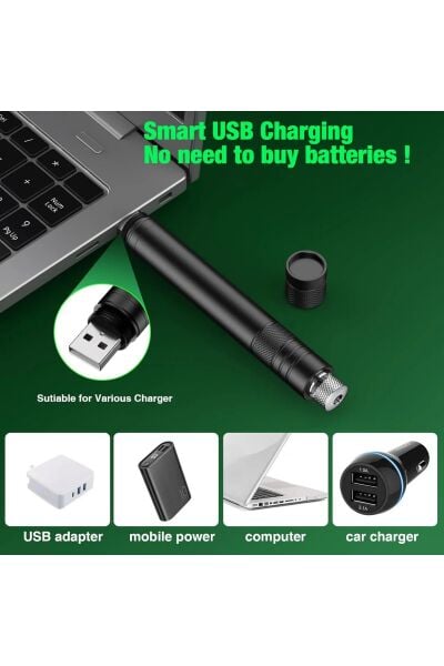 Profesyonel Yeşil Lazer - 10 KM Menzilli, USB Şarjlı, Yıldız Başlıklı Astronomi ve Kamp Lazeri