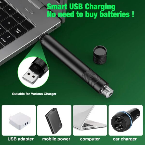 Profesyonel Yeşil Lazer - 10 KM Menzilli, USB Şarjlı, Yıldız Başlıklı Astronomi ve Kamp Lazeri