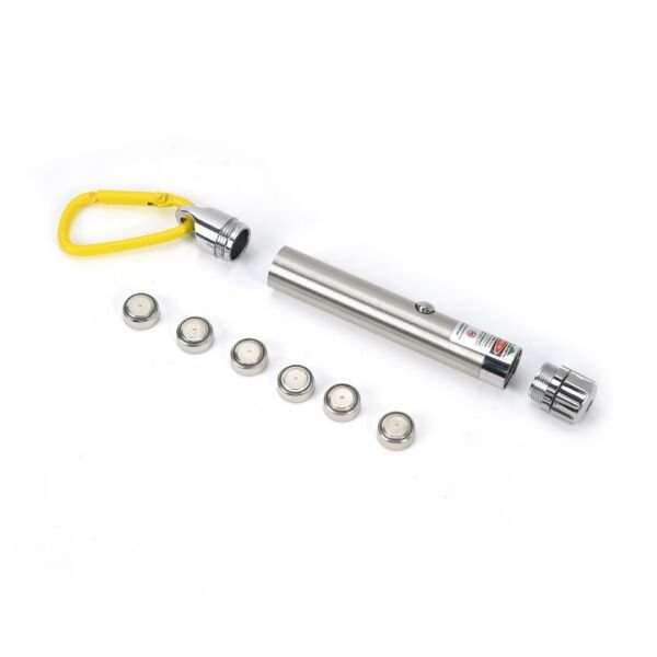 Gümüş Metal Kasa 5 KM Menzilli Lazer İşaretleyici & LED El Feneri - Karabinanalı Set