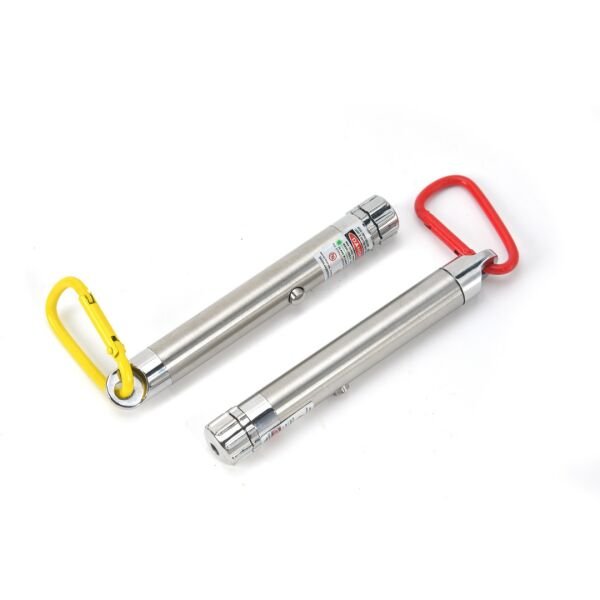 Gümüş Metal Kasa 5 KM Menzilli Lazer İşaretleyici & LED El Feneri - Karabinanalı Set