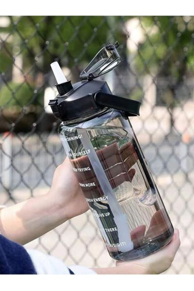 2L Taşınabilir Motivasyonlu Su Şişesi - Büyük Temizlenebilir Plastik, Spor ve Fitness İçin