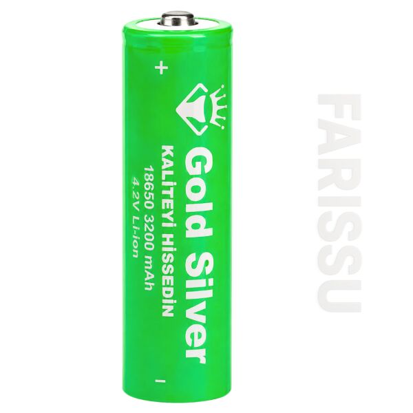 Gold Silver 18650 El Feneri ve Kafa Lambası İçin Şarj Edilebilir Li-ion Pil - 3200 mAh 4.2V (3 Adet)