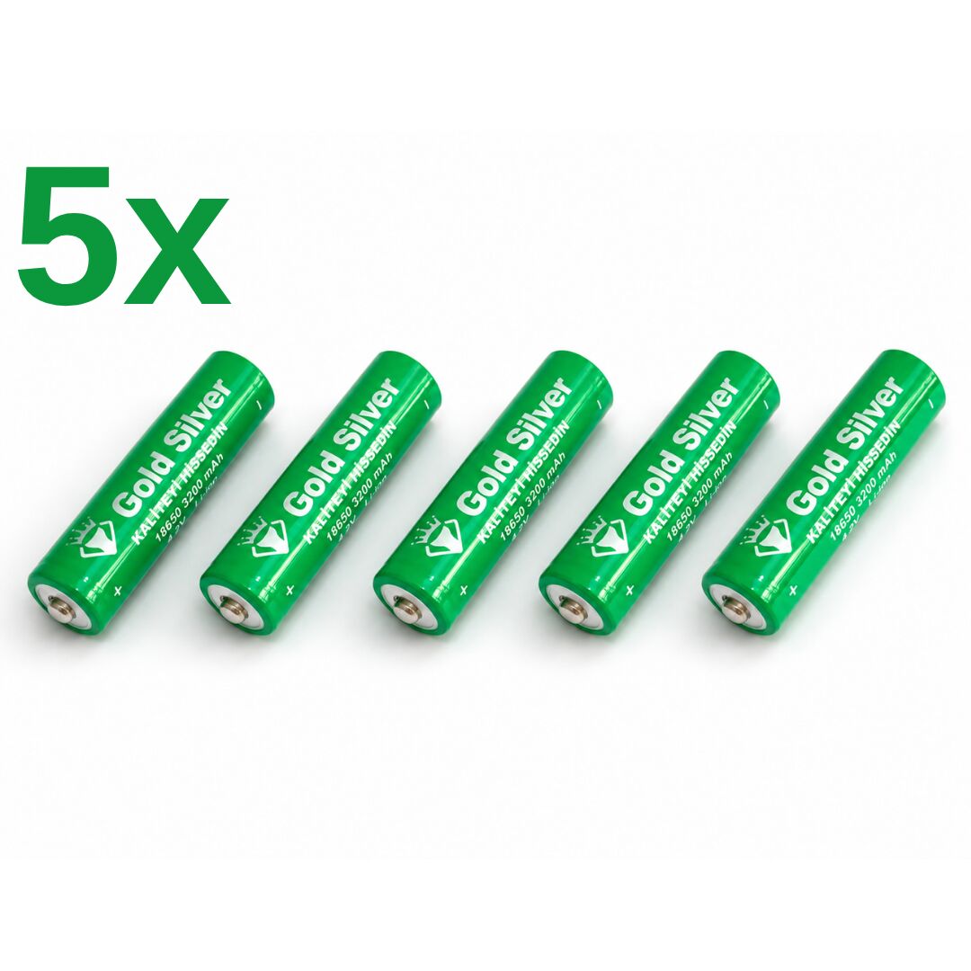 Gold Silver 18650 El Feneri ve Kafa Lambası İçin Şarj Edilebilir Li-ion Pil - 3200 mAh 4.2V (5 Adet)
