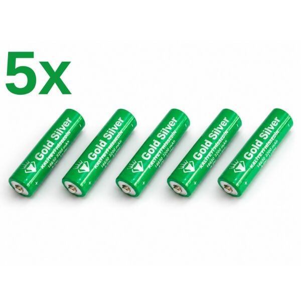 Gold Silver 18650 El Feneri ve Kafa Lambası İçin Şarj Edilebilir Li-ion Pil - 3200 mAh 4.2V (5 Adet)