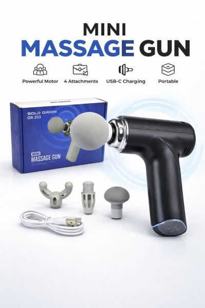 Mini Şarjlı Masaj Tabancası | 4 Başlıklı | 4 Kademeli | USB-C Şarjlı | 400 Gr | 16,5 cm
