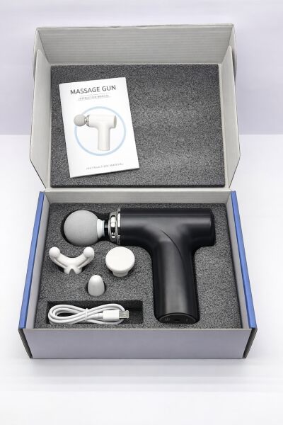 Mini Şarjlı Masaj Tabancası | 4 Başlıklı | 4 Kademeli | USB-C Şarjlı | 400 Gr | 16,5 cm