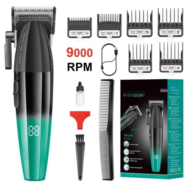 VGR saç kesme profesyonel saç düzeltici elektrikli kesme akülü saç kesme makinesi 9000RPM giyotin Clipper erkekler için V-003