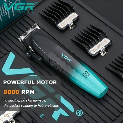VGR saç kesme profesyonel saç düzeltici elektrikli kesme akülü saç kesme makinesi 9000RPM giyotin Clipper erkekler için V-003 mavisiyah