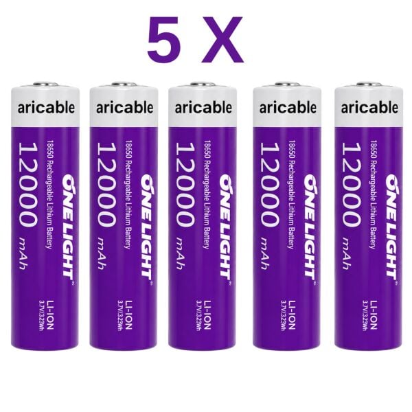 18650 Şarjlı Li-ion Pil 3.7V 12000mAh Yazılı 39 Gram Güçlü Batarya 5 Adet