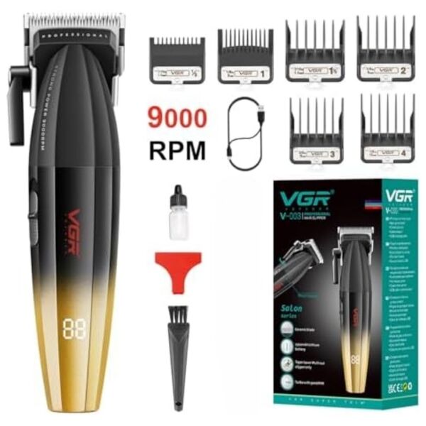 VGR saç kesme profesyonel saç düzeltici elektrikli kesme akülü saç kesme makinesi 9000RPM giyotin Clipper erkekler için V-003 sarı siyah