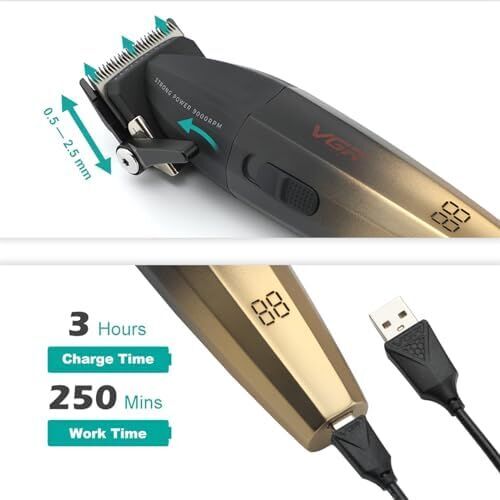 VGR saç kesme profesyonel saç düzeltici elektrikli kesme akülü saç kesme makinesi 9000RPM giyotin Clipper erkekler için V-003 sarı siyah