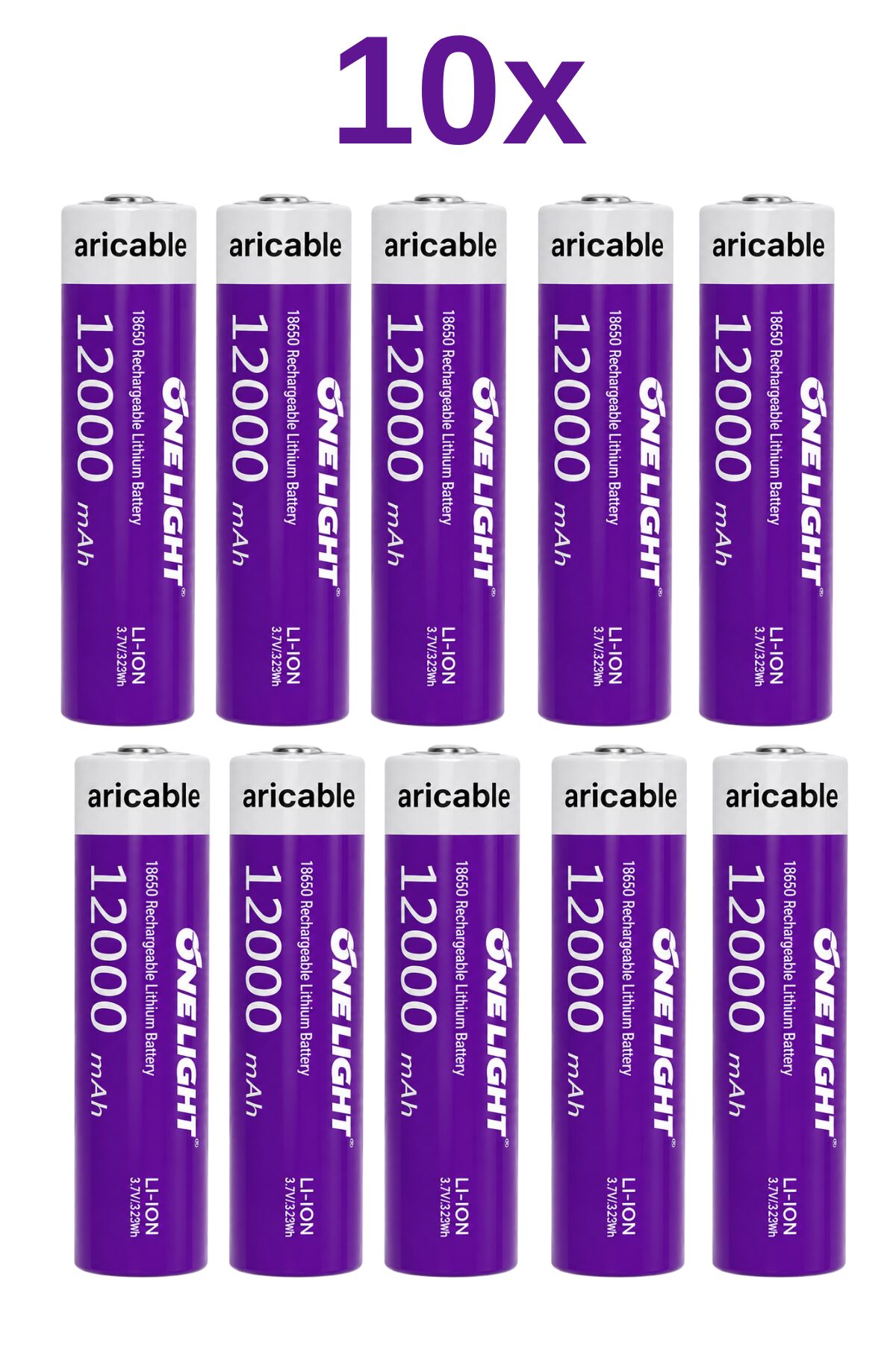 18650 Şarjlı Li-ion Pil 3.7V 12000mAh Yazılı 39 Gram Güçlü Batarya 10 Adet
