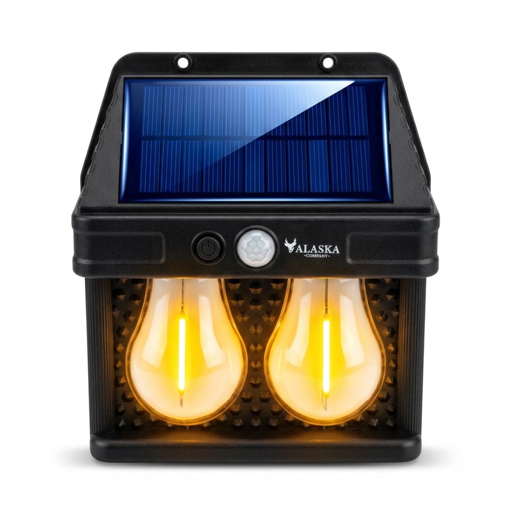 HW 779-2 Solar Hareket Sensörlü Dış Mekan Bahçe Lambası - 2 LED Retro Filamanlı Duvar Apliği