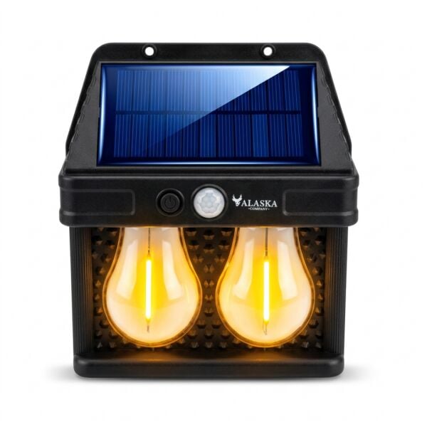 HW 779-2 Solar Hareket Sensörlü Dış Mekan Bahçe Lambası - 2 LED Retro Filamanlı Duvar Apliği