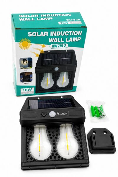 HW 779-2 Solar Hareket Sensörlü Dış Mekan Bahçe Lambası - 2 LED Retro Filamanlı Duvar Apliği