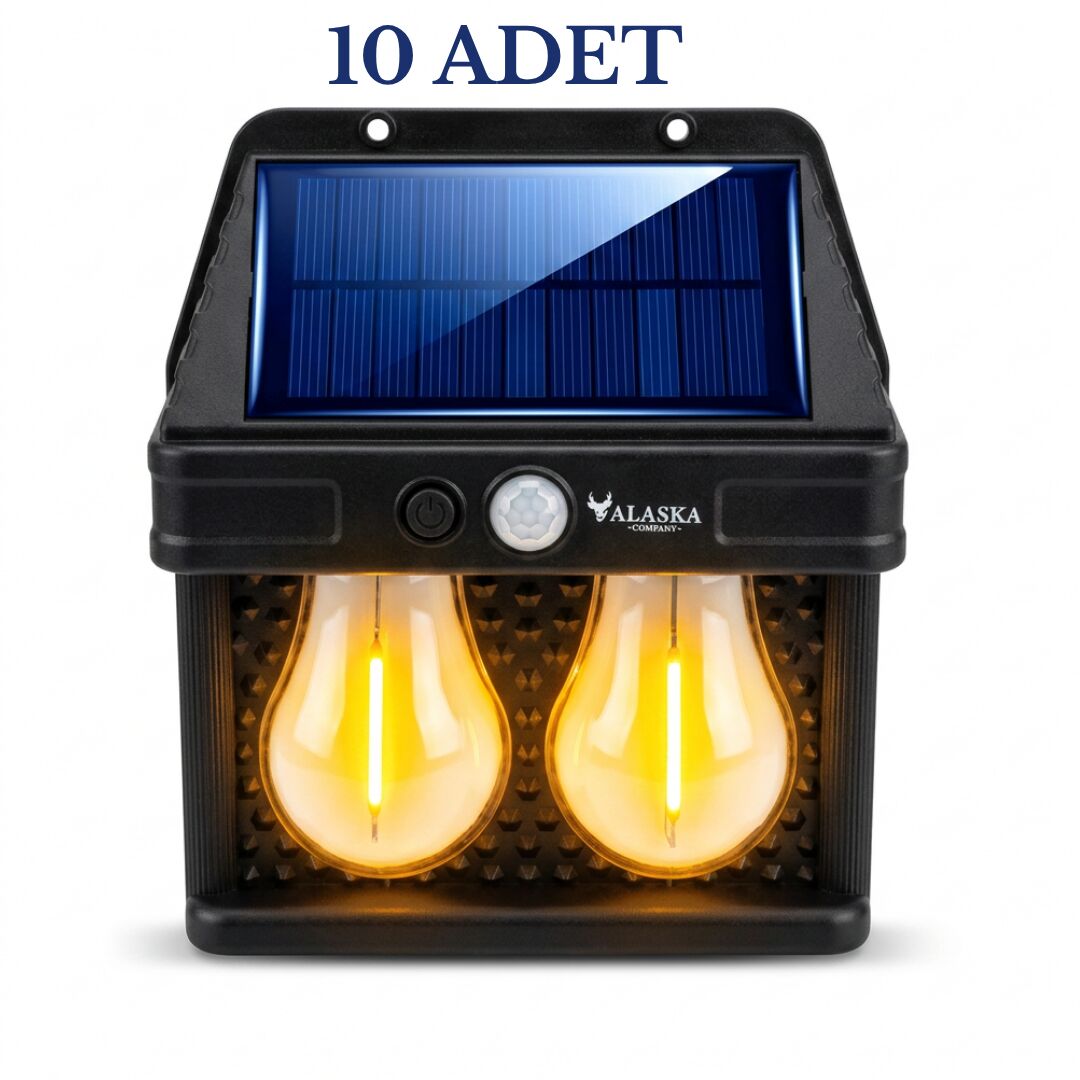 HW 779-2 Solar Hareket Sensörlü Dış Mekan Bahçe Lambası - 2 LED Retro Filamanlı Duvar Apliği 10 ADET