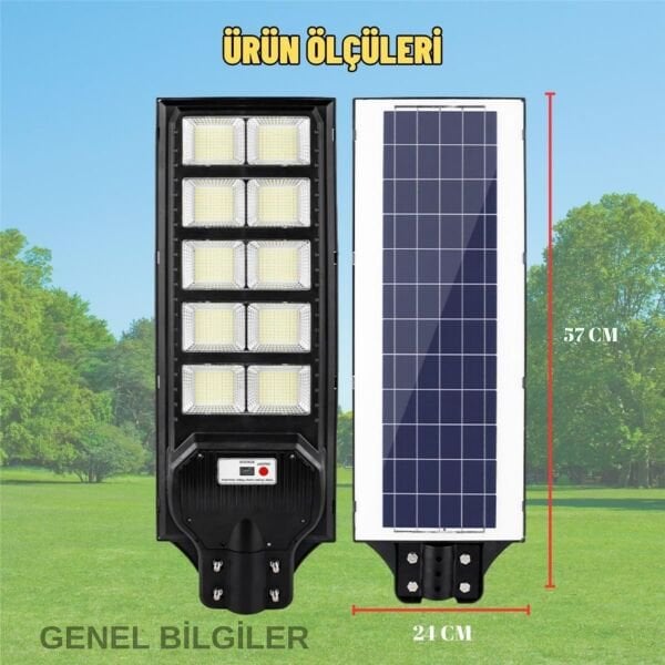 1600W Solar Led Sokak Lambası - 57 cm Bahçe ve Park Aydınlatma Armatürü (Her Şey Dahil Paket)