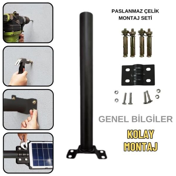 1600W Solar Led Sokak Lambası - 57 cm Bahçe ve Park Aydınlatma Armatürü (Her Şey Dahil Paket)