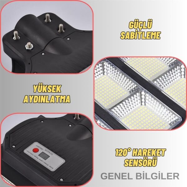 1600W Solar Led Sokak Lambası - 57 cm Bahçe ve Park Aydınlatma Armatürü (Her Şey Dahil Paket)