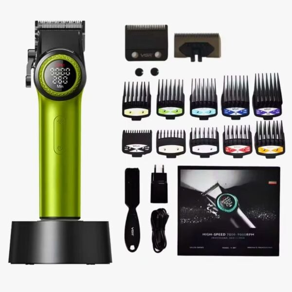 VGR 001 Profesyonel  Berberler için Karbon Çelik Bıçak Saç Kesme Makinesi 9000RPM, LED Ekran