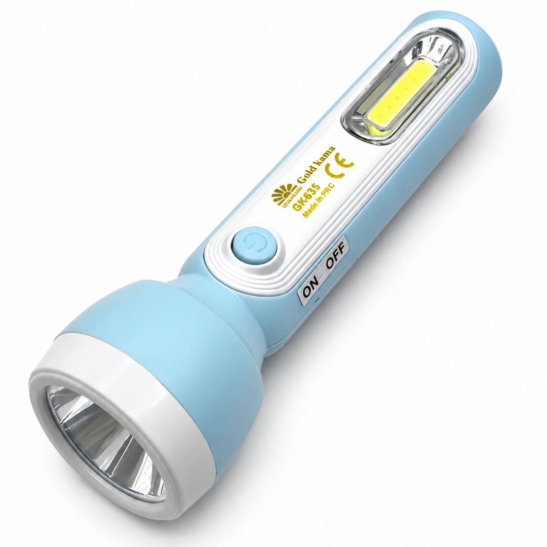 Gold Ka ma GK835 Şarj Edilebilir 2 Modlu LED El Feneri - 1 Ön Spot LED + 1 Yan COB LED Işıklı Kamp ve Ev Feneri (15 cm)