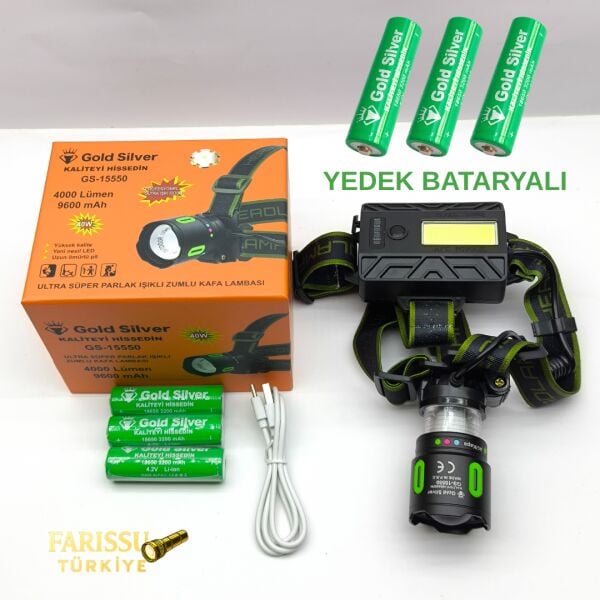 GS-15550 40W 4000 Lümen Çift Set Birebir Orijinal Yedek Pilli Profesyonel Kafa Lambası