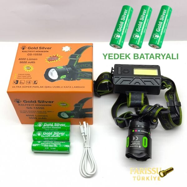GS-15550 40W 4000 Lümen Çift Set Birebir Orijinal Yedek Pilli Profesyonel Kafa Lambası