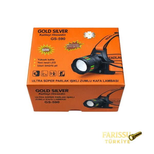 Gold Silver GS-590 60W 6000 Lümen Ultra Güçlü Zumlu Şarjlı Kafa Lambası Yedek Bataryalı