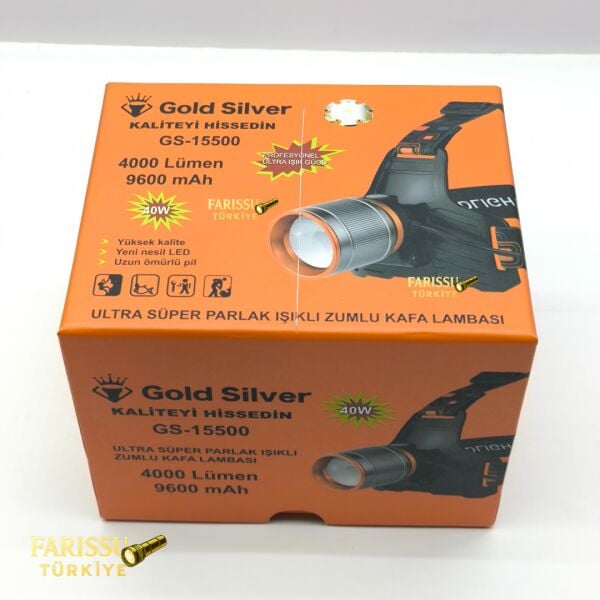 Gold Silver GS-15500 Ultra Güçlü 4000 Lümen Zoomlu Kafa Lambası Yedek Pilli Profesyonel Set
